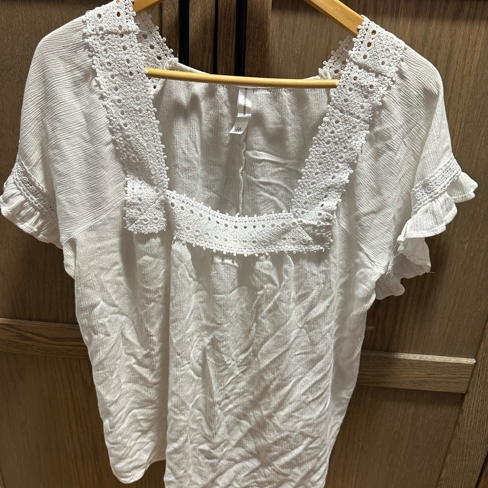 Warehouse White Lace Accent Blouse